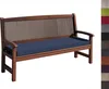 A wooden bench with a blue cushion, shown against a white background. Produktbild-Vorschau
