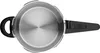 A top-down view of a stainless steel pot with black handles. Produktbild-Vorschau