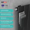 A close-up of a black radiator with descriptive text overlays highlighting its features. Produktbild-Vorschau