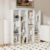 Two white bookshelves are placed side-by-side in a room, filled with books and decorative items. A tall white floor lamp stands to the left, and a patterned rug covers the floor. Podgląd zdjęcia produktu