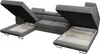 A grey sectional sofa with its storage compartments open, revealing the interior space. Produktbild-Vorschau