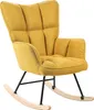 A yellow upholstered rocking chair with black metal legs and wooden rockers, shown against a white background. Náhled obrázku produktu