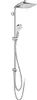 A chrome shower system with a rain shower head and a handheld shower head on a sliding bar. Produktbild-Vorschau