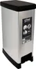 A silver and black slim trash can with a black lid. Náhled obrázku produktu
