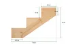 A diagram showing the dimensions of a wooden staircase stringer. Produktbild-Vorschau