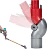 A person is holding a vacuum cleaner, and a close-up of a vacuum cleaner accessory is shown with animated lines indicating movement. Produktbild-Vorschau