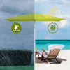 Split image showing an umbrella in rain on one side and on a beach on the other. Produktbild-Vorschau