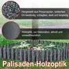 A garden border made of plastic palisades with a wood-like texture, surrounding a flower bed with daisies and other flowers. Rain is falling. Náhľad obrázku produktu