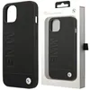 A black BMW branded phone case is shown next to its packaging. Produktbild-Vorschau