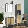 A modern bathroom vanity set with a tall cabinet and a sink cabinet, featuring a plant and decorative items. Anteprima dell’immagine prodotto