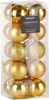 A box of gold and glitter Christmas ornaments. Voir les images du produit