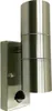 A silver outdoor wall light with a motion sensor. Produktbild-Vorschau