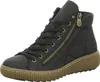 A black Rieker women's bootie with a brown sole is shown against a white background. Produktbild-Vorschau
