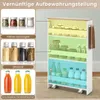 A collage showing different ways to use a narrow storage cart, including for spices and drinks, with a main image of the cart itself. Voir les images du produit