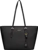 A black leather tote bag with gold hardware, presented against a white background. Produktbild-Vorschau