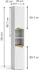 A tall, narrow white cabinet with wood accents, shown with dimensions indicated by measurement lines and text. Náhled obrázku produktu
