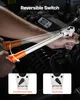 A person is using a torque wrench on a car engine. Two inset images show the wrench's directional switch. Podgląd zdjęcia produktu