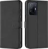 A black book-style phone case is shown open, displaying the inside and the phone it protects. Produktbild-Vorschau