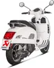 A white scooter with black accents and an Akrapovic exhaust system is shown from a rear-quarter angle against a white background. Produktbild-Vorschau