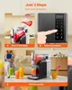 A collage showing the steps to use a slush machine, with a woman reading in the background and finished slushies on a table. Produktbild-Vorschau