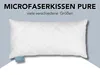 A white quilted pillow is shown against a light gray and white background with text above. Produktbild-Vorschau