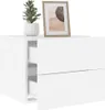 A white floating nightstand with two drawers, a potted plant, and a framed picture on top. Produktbild-Vorschau