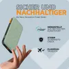 A hand holding a power bank with marketing text and icons. Produktbild-Vorschau