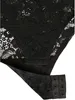 A close-up view of the crotch area of a black lace bodysuit, showing the snap closure. Produktbild-Vorschau