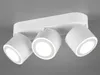 A white ceiling light with three adjustable spotlights is shown against a plain gray background. Produktbild-Vorschau