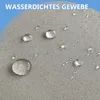 Close-up of a gray fabric with water droplets on it, indicating water resistance. Text overlay suggests it is waterproof fabric. Produktbild-Vorschau