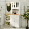 A white kitchen storage cabinet with a wooden top is shown in a bathroom setting, decorated with towels, toiletries, and a faux lemon tree. Podgląd zdjęcia produktu