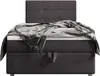A dark gray boxspring bed with a headboard and a folded gray blanket on top. Produktbild-Vorschau