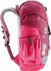 Side view of a pink children's backpack with unicorn and castle graphics. Podgląd zdjęcia produktu