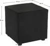 A black cube-shaped ottoman with dimensions indicated. Podgląd zdjęcia produktu