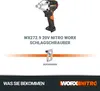 A product image showing a cordless impact wrench and a hanging accessory, with descriptive text and branding. Podgląd zdjęcia produktu