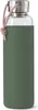 A glass water bottle with a green silicone sleeve and a rope handle. Anteprima dell’immagine prodotto