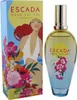 Parfüm Escada Agua del Sol Limited Edition mit blumigem Flakon und bunter Verpackung, die eine stilisierte Frau in Sommerlandschaft zeigt. Podgląd zdjęcia produktu