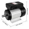 A silver and black electric motor with dimensions indicated by measurement lines and text. Anteprima dell’immagine prodotto