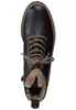 A top-down view of a black lace-up boot with brown laces and faux fur lining. Produktbild-Vorschau