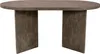 A studio shot of an oval dining table with a matte gray finish and V-shaped legs. Produktbild-Vorschau