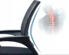 A close-up of a black office chair's backrest, with a superimposed graphic of a human spine and shoulders highlighted in red to indicate pain or discomfort. Produktbild-Vorschau