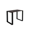 A product shot of a table with a walnut-colored top and black legs, isolated on a white background. Produktbild-Vorschau