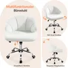 A collage of images showcasing a white office chair with its features highlighted. Produktbild-Vorschau