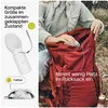 A collage showing a white collapsible water bottle for pets and a person packing a red backpack. Produktbild-Vorschau