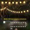 String lights hanging from trees at night, with a diagram showing their specifications. Voir les images du produit