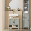 A bathroom vanity with a sink and a tall cabinet. Produktbild-Vorschau