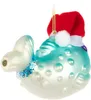 A close-up of a glass Christmas ornament shaped like a pufferfish wearing a Santa hat. Produktbild-Vorschau