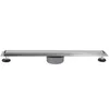A linear shower drain with adjustable feet and a central drain pipe. Anteprima dell’immagine prodotto
