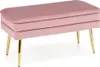 A pink upholstered bench with gold legs is shown against a white background. Náhľad obrázku produktu