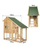 A wooden rabbit hutch with dimensions labeled. Produktbild-Vorschau